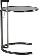 Cargar imagen en el visor de la galería, MESA LATERAL DISEÑO PARIS EN CRISTAL COLOR HUMO Y ACERO
